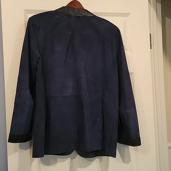 Layfette 148 Suede Leather Navy Blazer Jacket Size 8 - Picture 9 of 9
